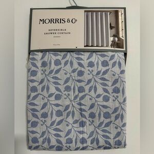 Morris & Co., Rosehip Reversible Shower Curtain, Blue and White